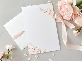 Two Blank Cards With Pink Flowers and Ribbons