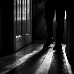 intruder footsteps shadows opening door noir Ai generative 