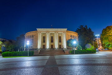 Obraz premium Night view of Meskhishvili Theatre in Kutaisi, Georgia