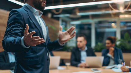 a professional pitching a new business idea in front of a group of investors