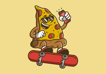 illustration of pizza character jumping on skateboard