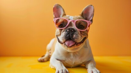  Dogs and cats in casual attire have fun on vibrant studio backgrounds