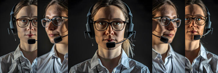 Portrait of Male Air Traffic Controller with Headset Talk on a Call in Airport Tower