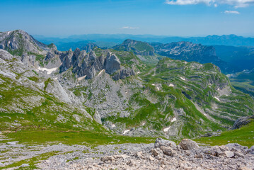 Panorama of Durmitor National park dominated by Bobotuv Kuk mountain, Montenegro