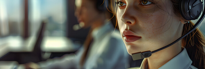 Portrait of a Air Traffic Controller Engaged in a Call within the Bustling Environment of an Airport Control Tower
