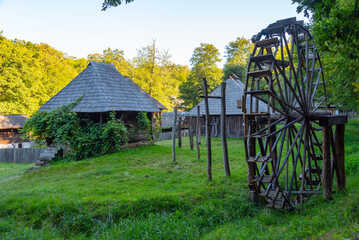 Historical houses at Astra ethnography museum in Sibiu, Romania