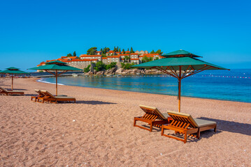 Empty beach at Sveti Stefan in Montenegro