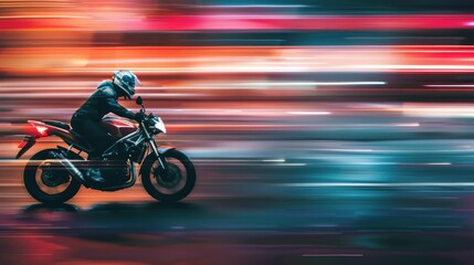 A man is riding a motorcycle in the rain. - obrazy, fototapety, plakaty