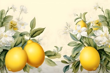 Lemon or citrus limon plant with fruits and flowers