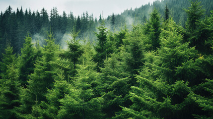 green forest in the mountains.