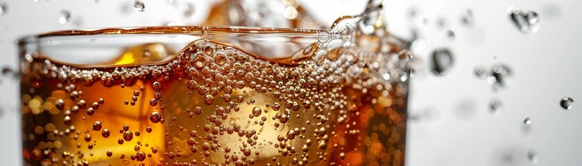 closeup, realistic, portrait of a glass of fizzy soda, with bubbles rising and a refreshing sparkle, capturing the essence of carbonated drinks in HD, 4K  ,isolated on white background