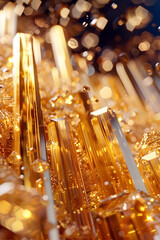 Shimmering Golden Crystals in Luxurious Financial Backdrop - obrazy, fototapety, plakaty