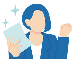 書類を持った紺色スーツのやる気のある女性