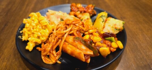Close up shot of Delicious food dish. Food Dish of past and noodles.