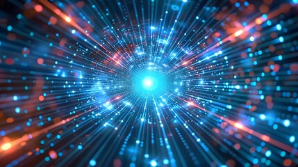 Fototapeta premium Abstract technology background of high speed international global data transfer, ultra fast efficient broadband and secure connection, digital cyber tech motion. For Design, Background, Cover, Poster