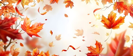 Autumn background with falling leaves  - obrazy, fototapety, plakaty