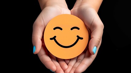 Hand holding paper cut smile face, positive thinking, mental health assessment , world mental health day concept,