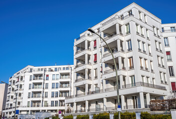 White modern apartment buildings seen in the Prenzlauer Berg district in Berlin, Germany - 779366668