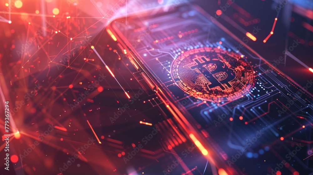 Poster abstract modern and futuristic background and bitcoin