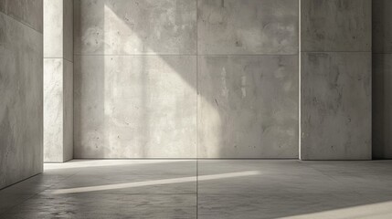 Obraz premium room with brutal porcelain stoneware wall, minimalism, clean, rectilinear perspective, restrained style interrior, restrained colors