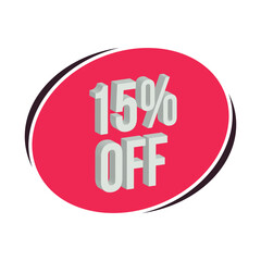 3d 15% off sale label, sticker isolated on white background