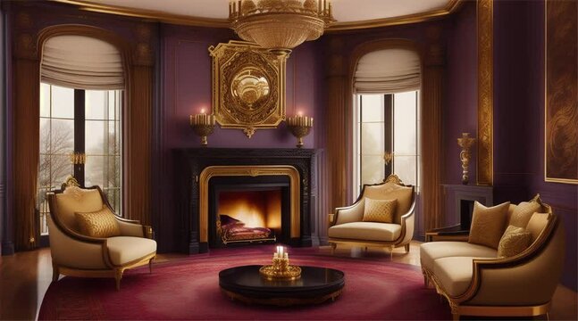 Luxury living room with fireplace and elegant furniture in a classic interior design