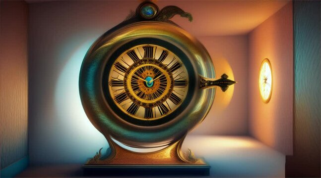 Vintage Wooden Clock with Pendulum and Roman Numerals on Wall