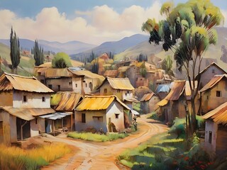 Village painted with oil paints| Oil painting art | Landscape oil paint art| Lifestyle 