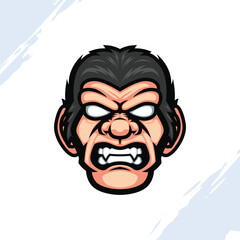 Illustration of a Gorilla Head with an Angry Face