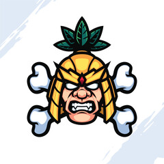 Illustration of a Gorilla Head with an Angry Face wearing Golden Helmet with a Crossbones