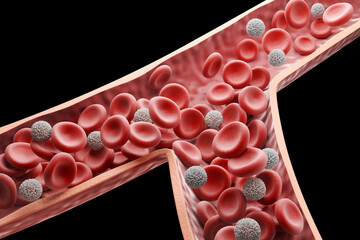 Red Blood cells and Blood Oxygen in an Artery,Scientific and Medical 3d illustration.