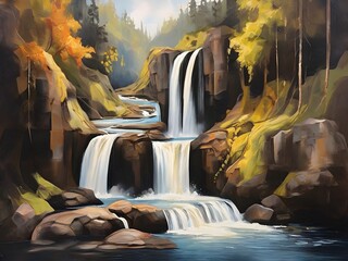 Waterfall painted with oil paints| Oil painting art | Landscape oil paint art  