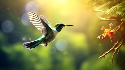 Close Up of a Vibrant Hummingbird in Flight