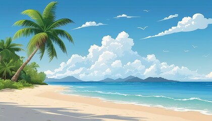 Fototapeta na wymiar Vector Illustration of a Horizontal Sea Beach with Sand