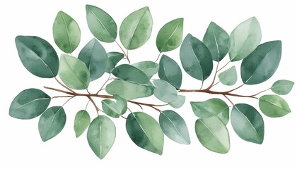 Obraz premium Watercolor Green Eucalyptus Leaves: A High Detail Vector Illustration
