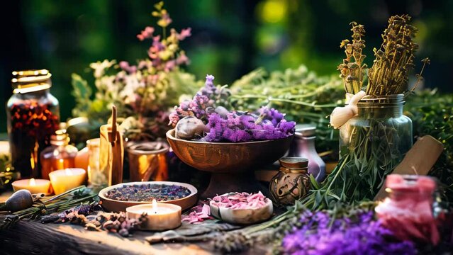 Concept of alternative herbal medicine background animation