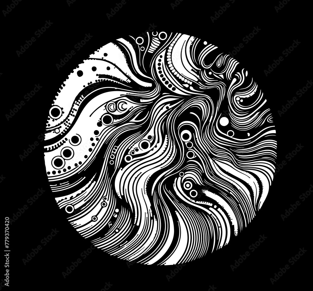 Aufkleber Abstract psychedelic black and white background with distorted lines and stains.