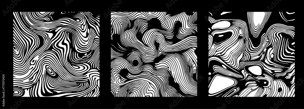 Poster set of zentangle doodle textures in black and white colors. vector abstract backgrounds.