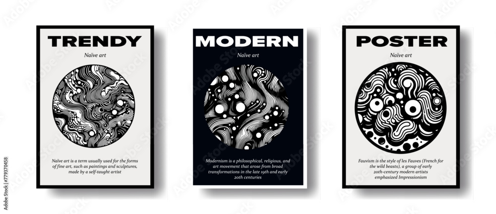 Poster Set of poster templates with modern surrealistic designs of fluid blobs and lines.