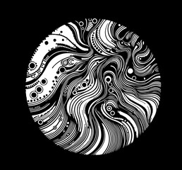 Abstract psychedelic black and white background with distorted lines and stains. - 779370420