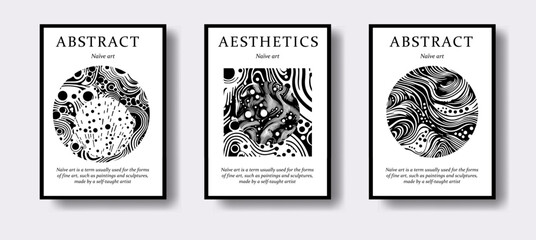 Set of modern abstract posters with geometrical textured shapes. Contemporary zentangle style.  - 779370451