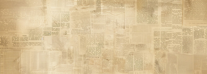 Newspaper vintage page texture.  Grunge, old paper unrecognizable  print beige background for copy spate. Aged abstract newsprint sheet vertical banner with blurry text for clip art