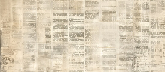 Newspaper vintage texture.  Grunge, old paper page unrecognizable print beige background for copy spate. Aged abstract newsprint sheet vertical banner with blurry text for wallpaper 