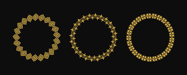Circle Frame Greek style set, Decorative border, vintage ornaments with seamless pattern vector illustration
