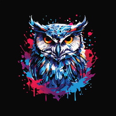 owl vector with watercolor background