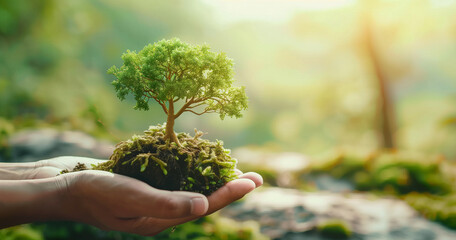 A person is holding a small tree in their hand
