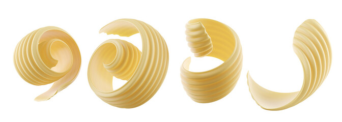 set of Butter curls and roll 3d illustration.