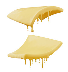 Square slices of cheese, Melted cheese sauce 3d illustration.