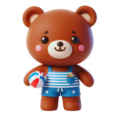 Fototapeta premium Cute bear wear swimming suit in summer collection png.