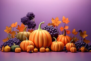 Autumn banner with pumpkins leaves and space for text
